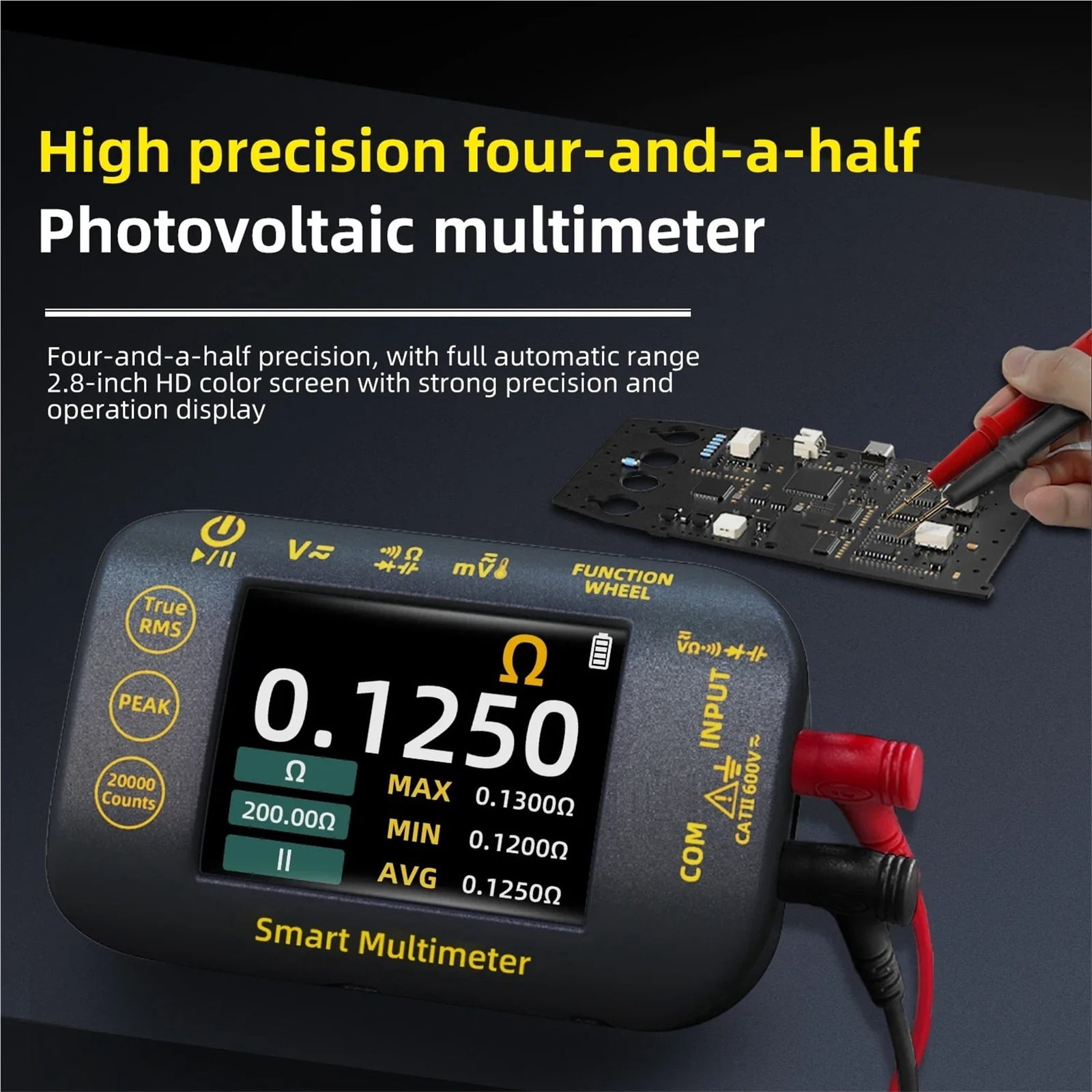 Smart Rechargeable Digital Multimeter True RMS 20000 Count 1000V DC AC Voltage Multimeter Mini Color LCD Multimeter ,Battery Test