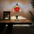 thumbnail image 2 of Tiffany Mini Table Lamp Red Orange Blue Stained Glass Rose Flowers Pull Chain Switch LED Bulb Included for Living Room Bedroom Bedside 8" D*8" W*15" H, 2 of 10