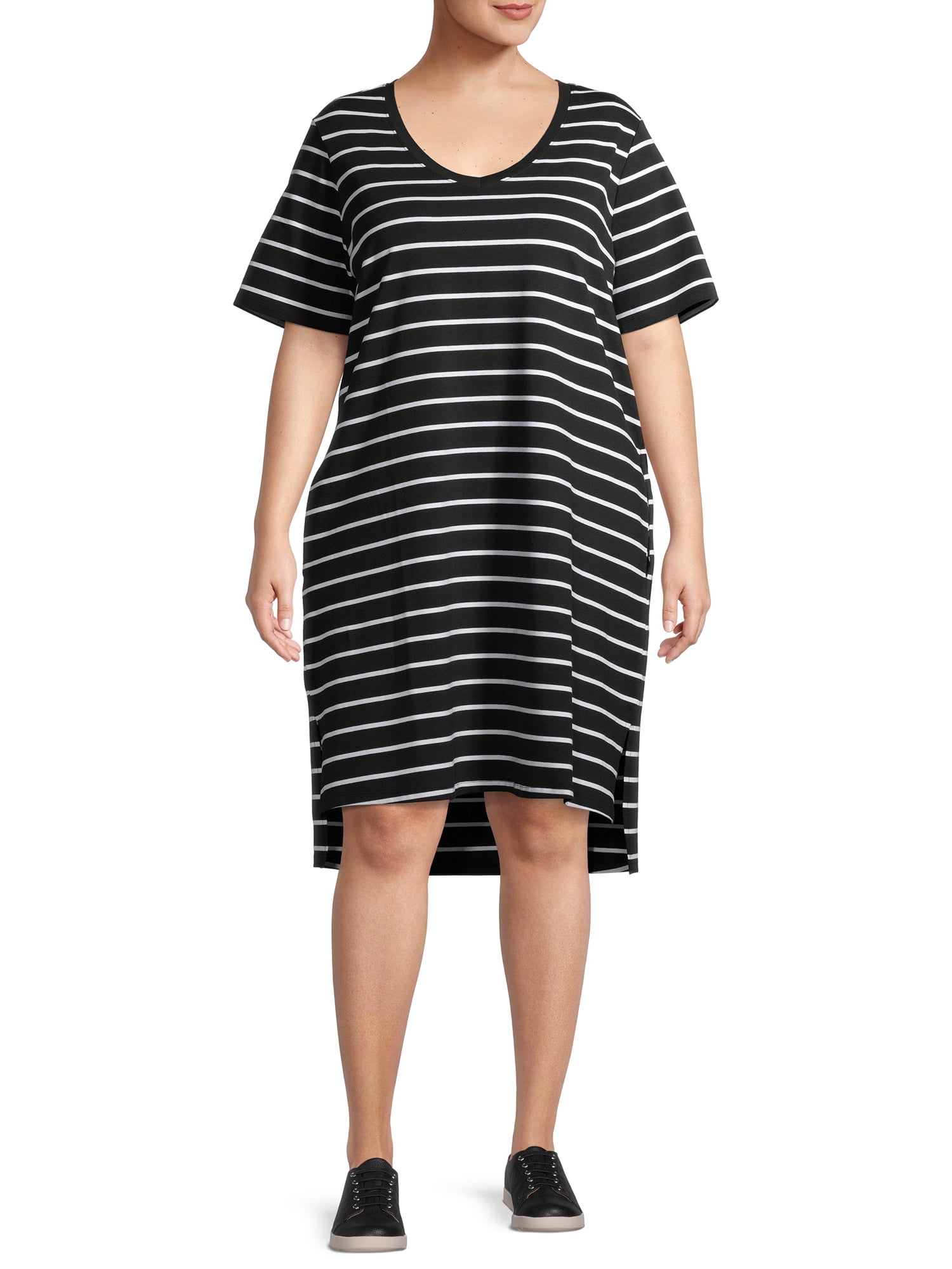 Terra & Sky Women's Plus Size V-Neck T-Shirt Dress with High Low Hem