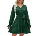 thumbnail image 2 of Gspmoly Robes d'Été pour Femmes, Mode Femmes Robe à Manches Longues Couleur Unie Col en V Jupe Courte Robe Décontractée Robes de Cocktail Économies, 2 of 7