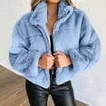 thumbnail image 3 of Xuanfei Women Fuzzy Stand Collar Side Pockets Full Zip Slouchy Cropped Coat, 3 of 3