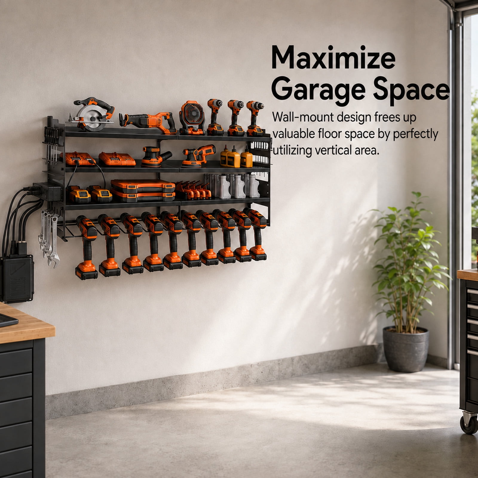 Alvantor 4-Tier Electric Tool Storage Rack with Charging Station, Power Tool Organizer with Screwdriver/Hammer/Air Tool Rack