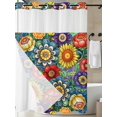 thumbnail image 3 of No Hook Shower Curtain with Snap-in Liner, Boho Colorful Floral Waterproof Fabric Bathroom Curtains, Spring Flower Botanical Sunflowers Plant Bath Curtains & Mesh Top Window 72"x84" Long, 3 of 9