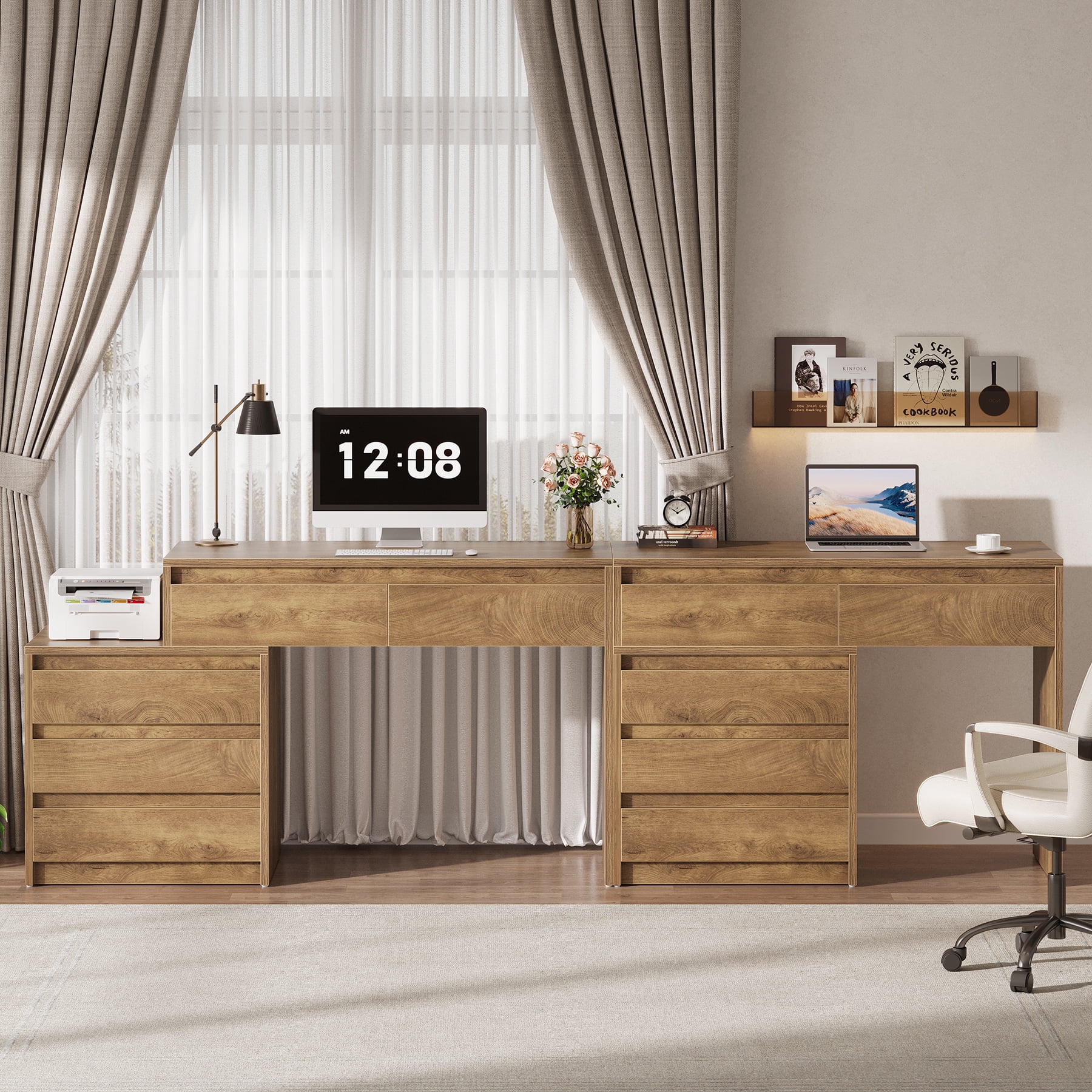 Tribesigns Home Office Computer Desk with 5 Drawers, 63" Executive Desk with 3-Drawer File Cabinet