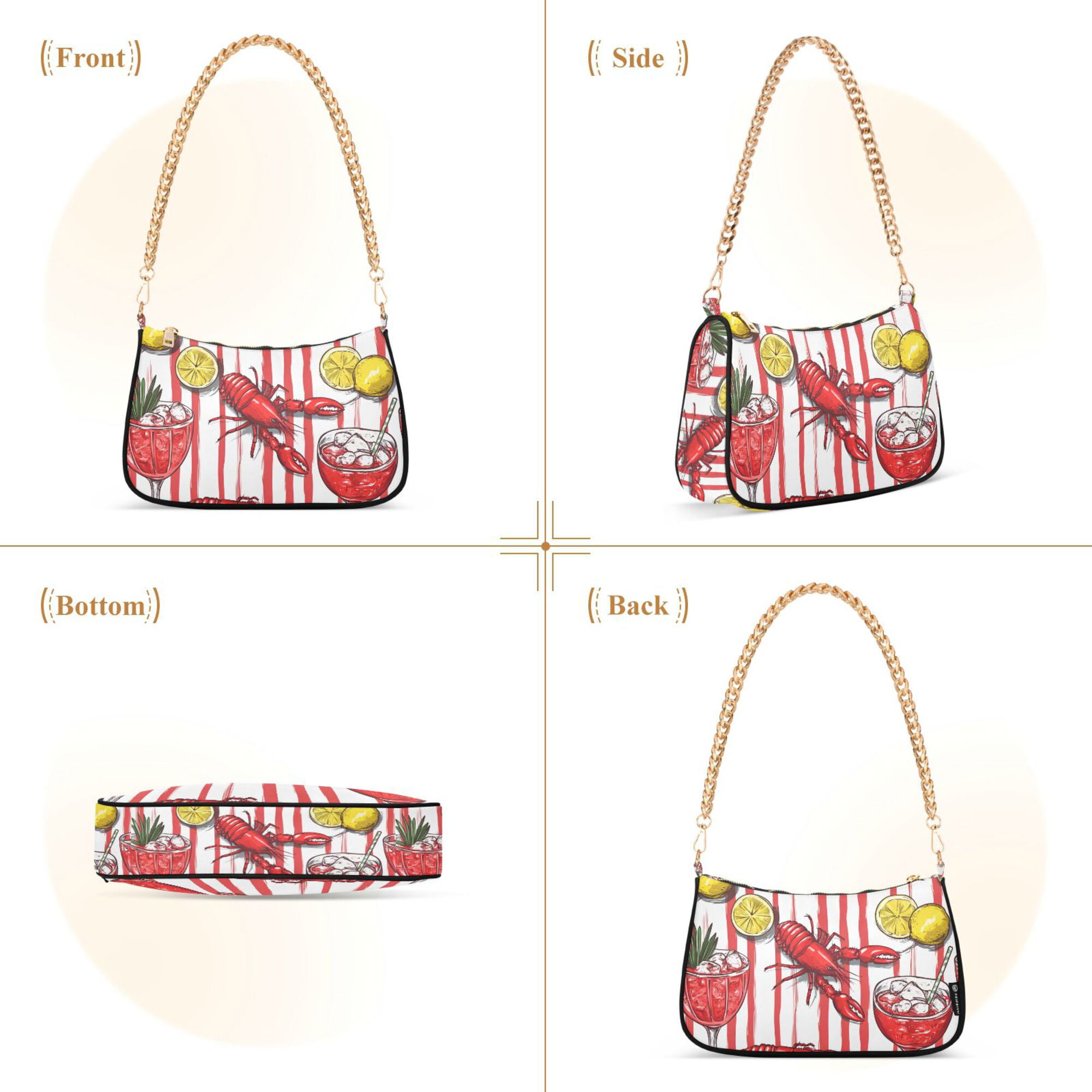 FORMRS Womens Shoulder Bag with Chain Strap Clutch Purse Cute Tote Handbag, Red Lobster