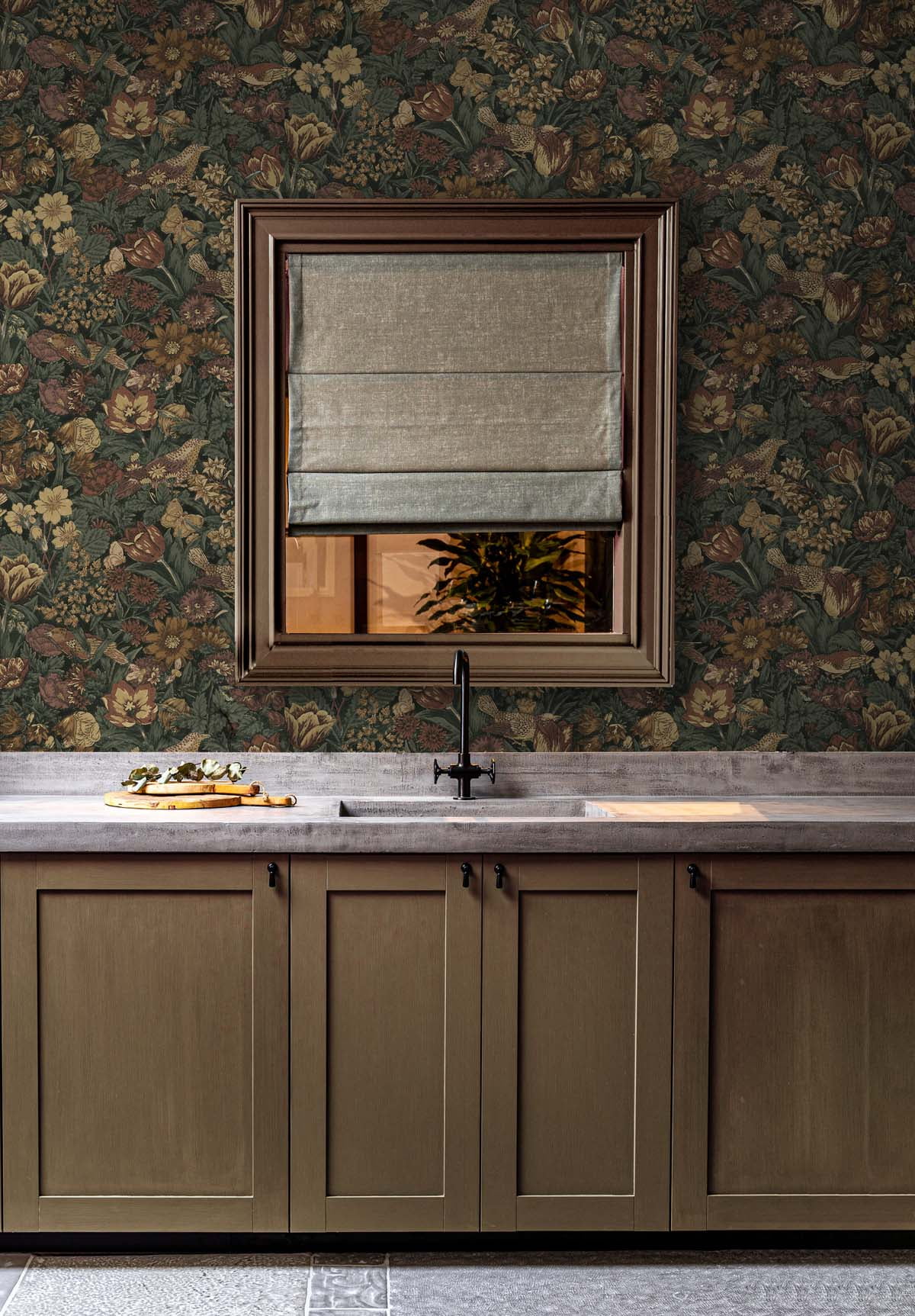 NextWall  Bird Floral Peel and Stick Wallpaper 20.5 in. W x 18 ft. L - Mahogany & Graphite