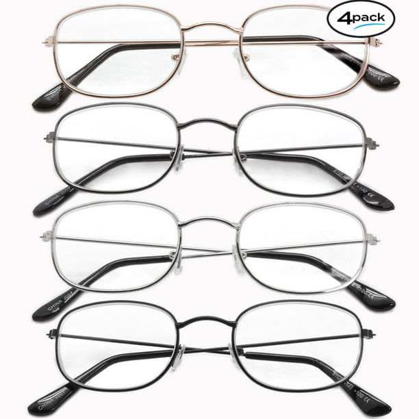Reading Glasses Mens Womens 4 Pack Readers Metal Frame Unisex Glasses 