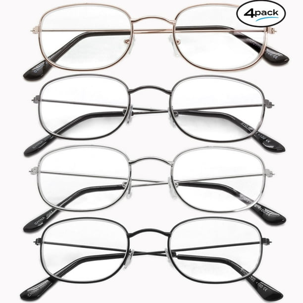 Reading Glasses Mens Womens 4 Pack Readers Metal Frame Unisex Glasses Round Style