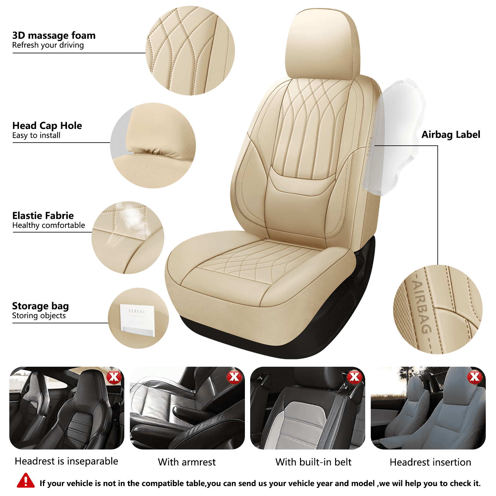 NS YOLO Premium Leather Car Seat Covers Front | Universal Car Seat Covers for Cars, Trucks & SUVs | Waterproof Front Seat Protectors, Beige
