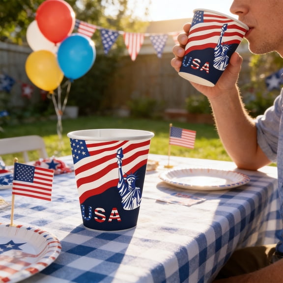 20 Pcs Patriotic Paper Cups American Flag Pattern, 4th of July Disposable Party Cups for 250th Anniversary, Independence Day Memorial Day