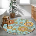 thumbnail image 3 of Turquoise Boho Floral Round Area Rug 4Ft Washable Circle Rugs for Bedroom Dining Room, Vintage Abstract Art Ethnic Flowers Non-Slip Carpet Floor Mats Indoor Outdoor Carpet Runner Aesthetic Home Decor, 3 of 8