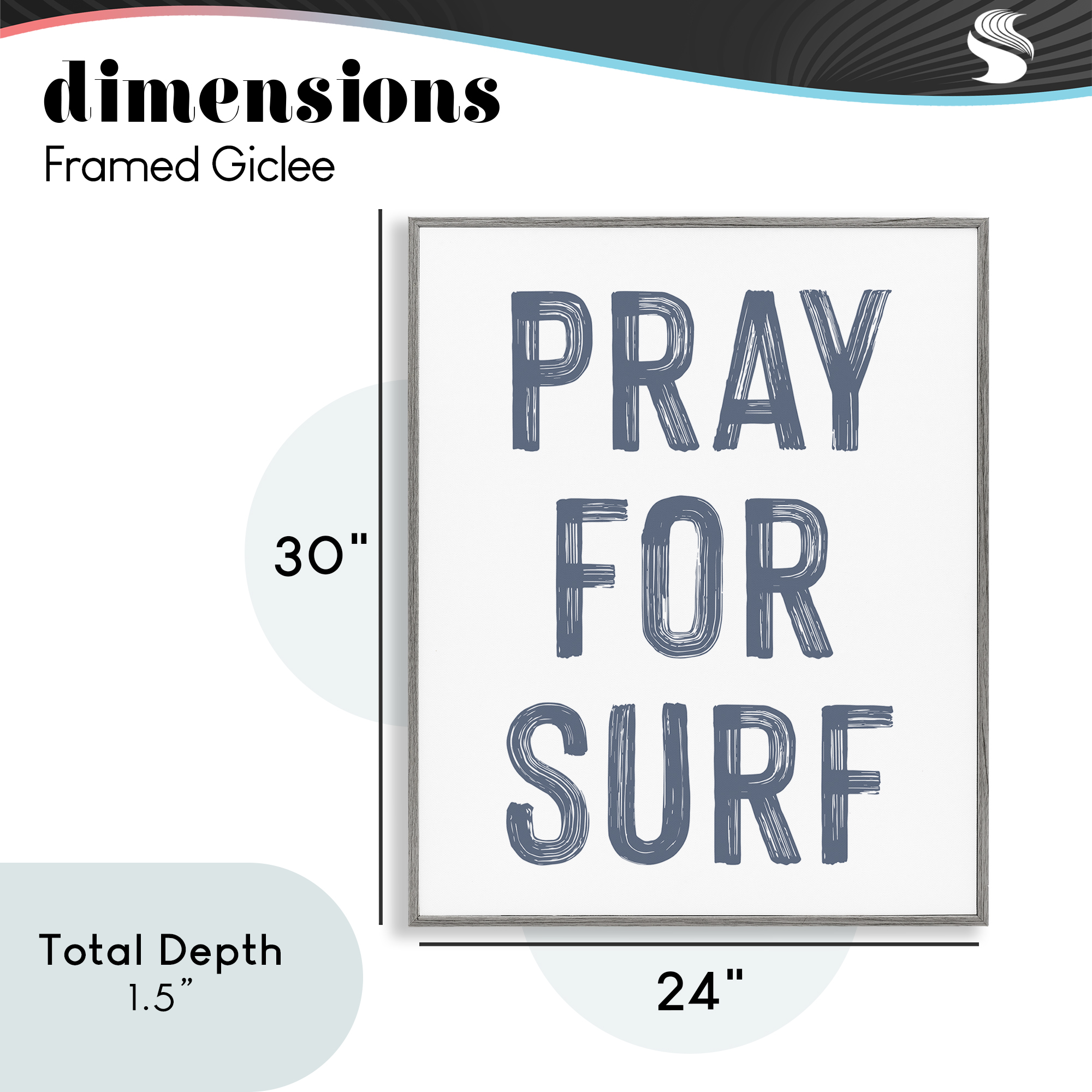 Summer Sentiment Pray For Surf Gray Framed Giclee Art, design by Lettered and Lined