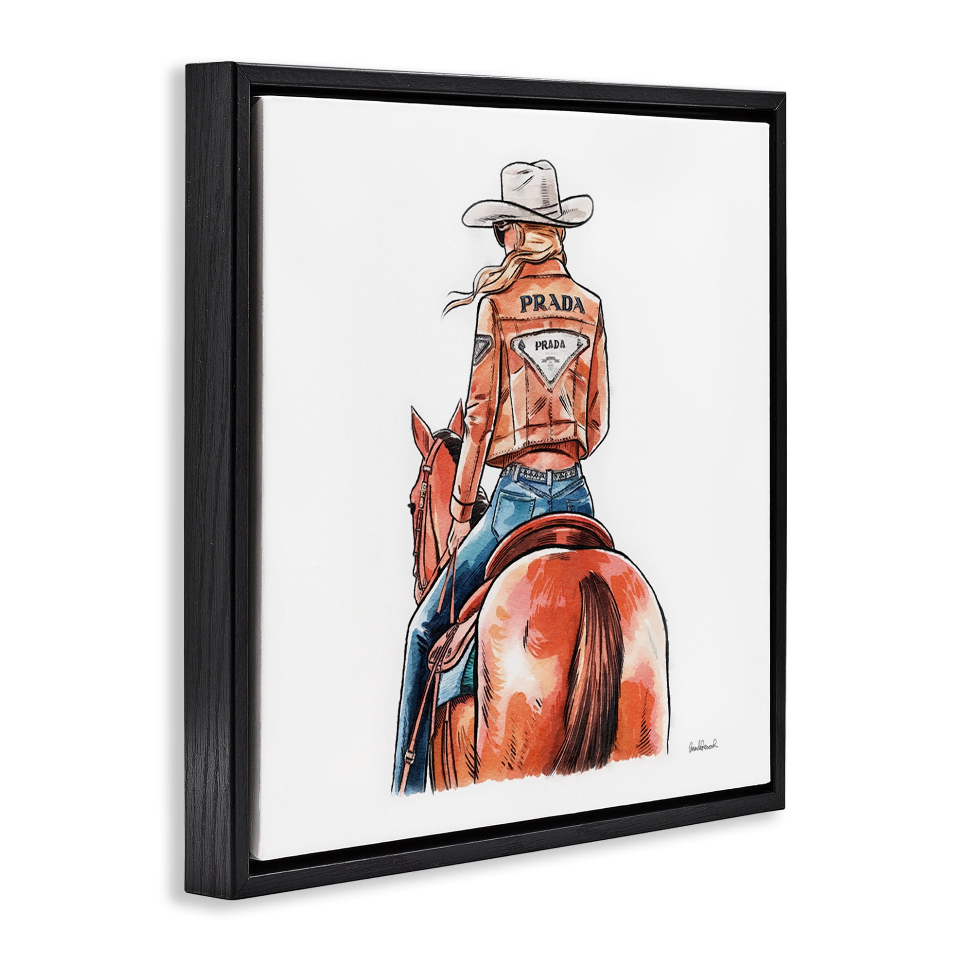 Stupell Industries Glam Jacket Cowgirl & Horse People Painting Black Floater Framed Canvas Art Print Wall Art, 18 x 18