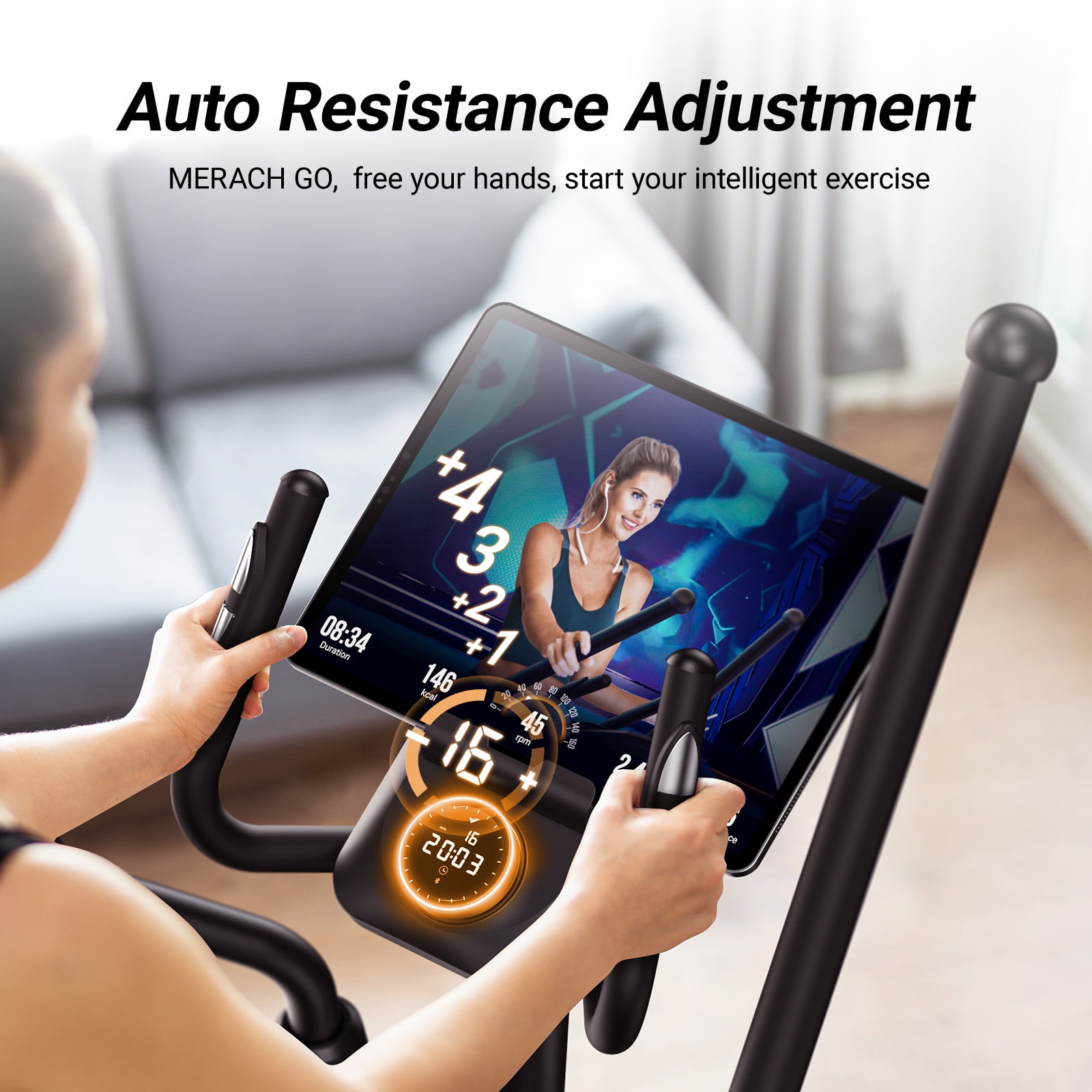 MERACH Smart Elliptical Machines, 16 Resistance Levels Compact Elliptical Exercise Machine for Home with Hyper-Quiet Magnetic Driving System, Elliptical Trainer with 15.5IN Stride