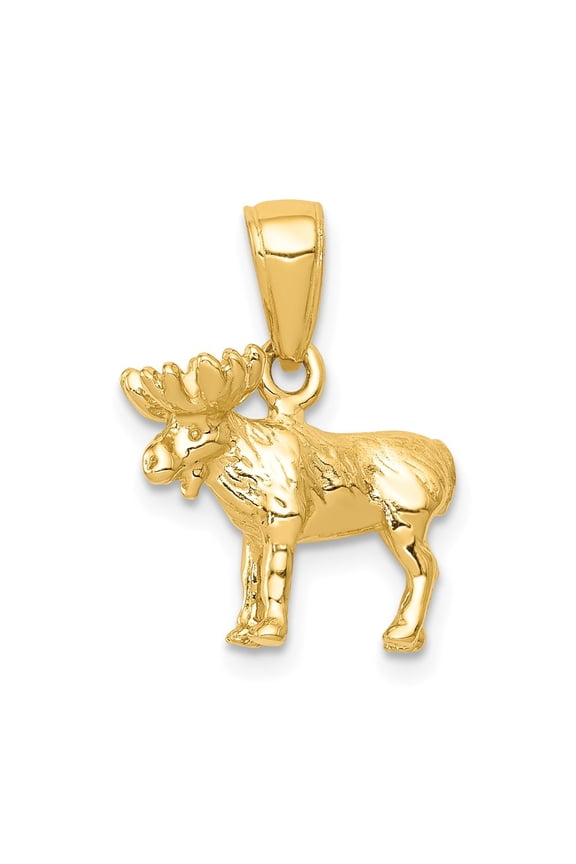 14K Yellow Gold Charm Pendant Men'S 16 mm 14 3-D Moose
