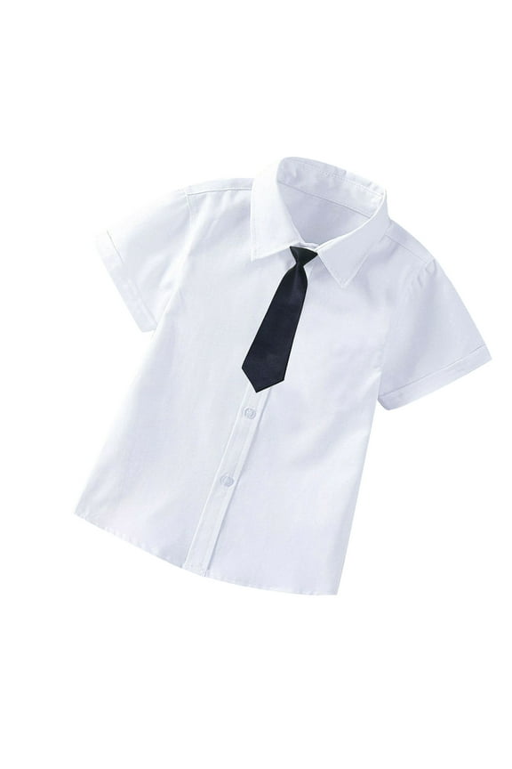 Clearance Boys School Uniform Dress Shirt Short Sleeve Button-Up Oxford Shirt, White Sizes 2T-18T