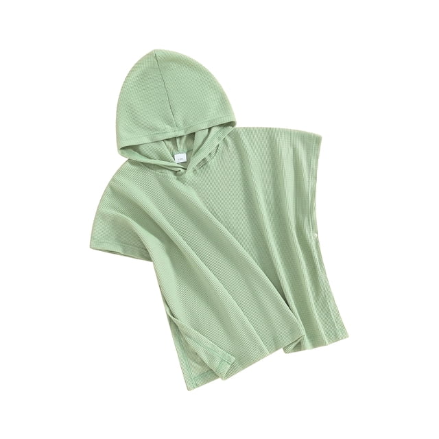 Toalla de playa infantil con capucha, color liso, tejido gofrado, corte holgado, ideal para nadar, para niños y niñas.