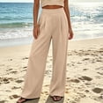 thumbnail image 6 of Women's Polyester Spandex High Waist Loose Flowy Wide Leg Pants, Pleated Elastic Waist Deep Pocket Trousers, Wrinkle Resistant Bottoms for Office Beach Travel | TruHer,Beige L, 6 of 9