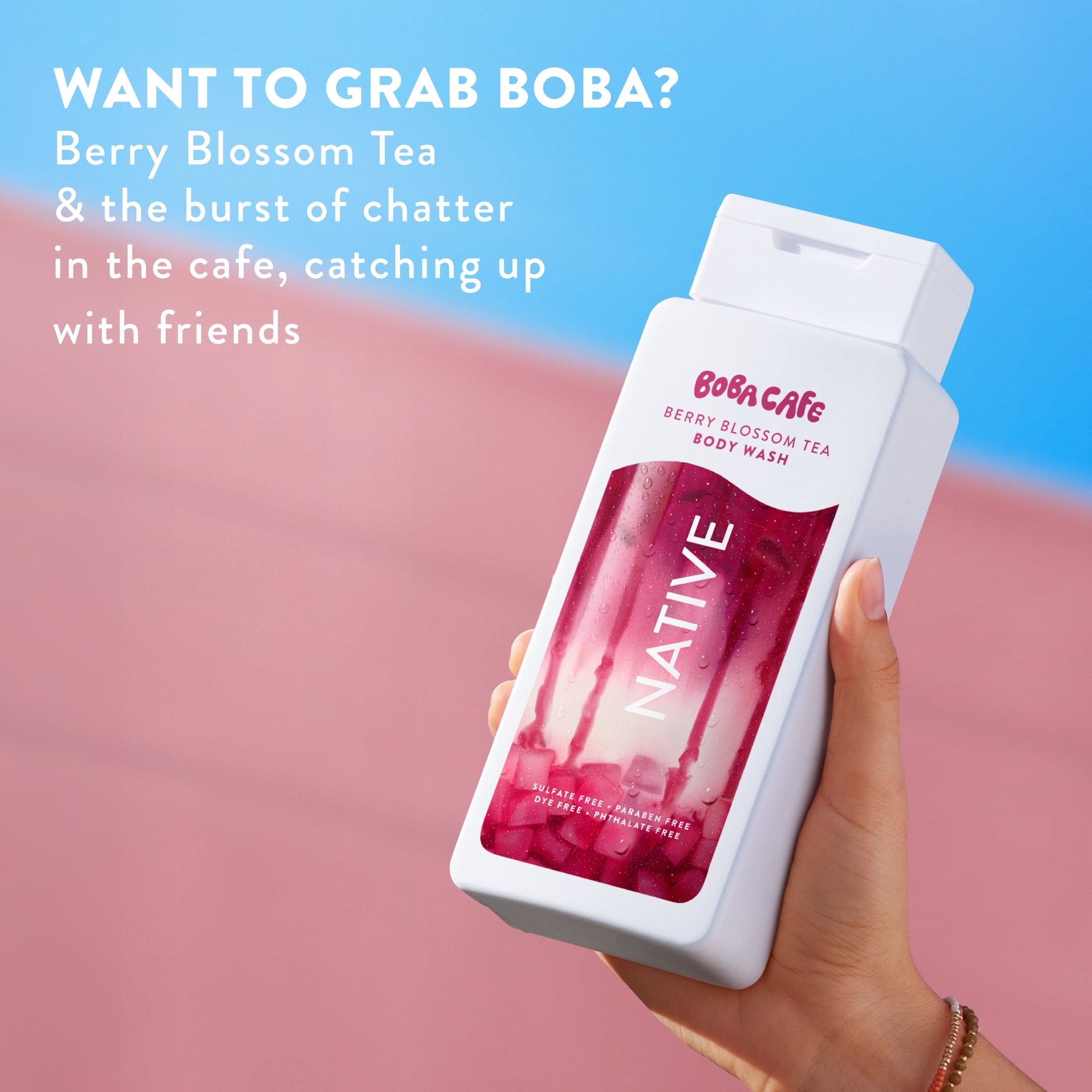 Native Body Wash, Limited Edition Berry Blossom Tea, Sulfate Free Body Wash for Women & Men, Boba Café, 18 fl oz