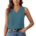 thumbnail image 2 of Elegant Lace V Neck Sleeveless Blouse Womens Loose Fitting Dressy Casual Tank Tops for Office Dark Blue L, 2 of 7