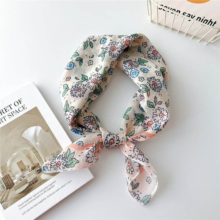 Hvyesh Cotton Neck Scarf for Women Floral Print Square Scarf Small
