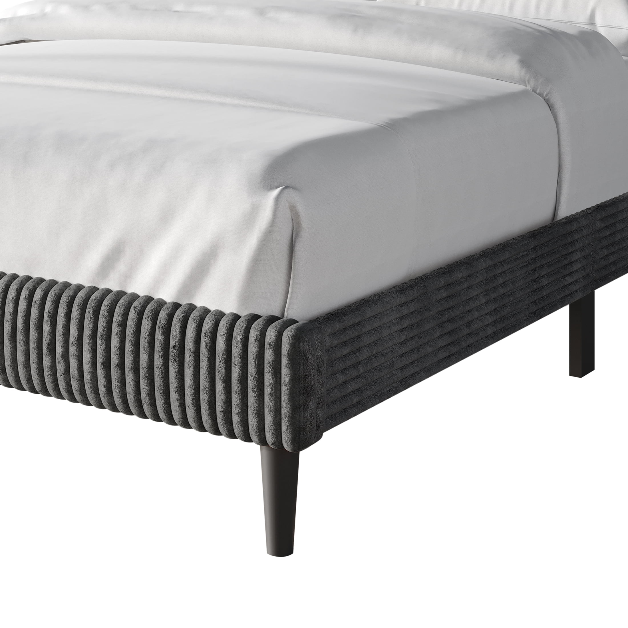 Castle Place Modern Wingback Corduroy Velvet Upholstered Twin Platform Bed, Grey