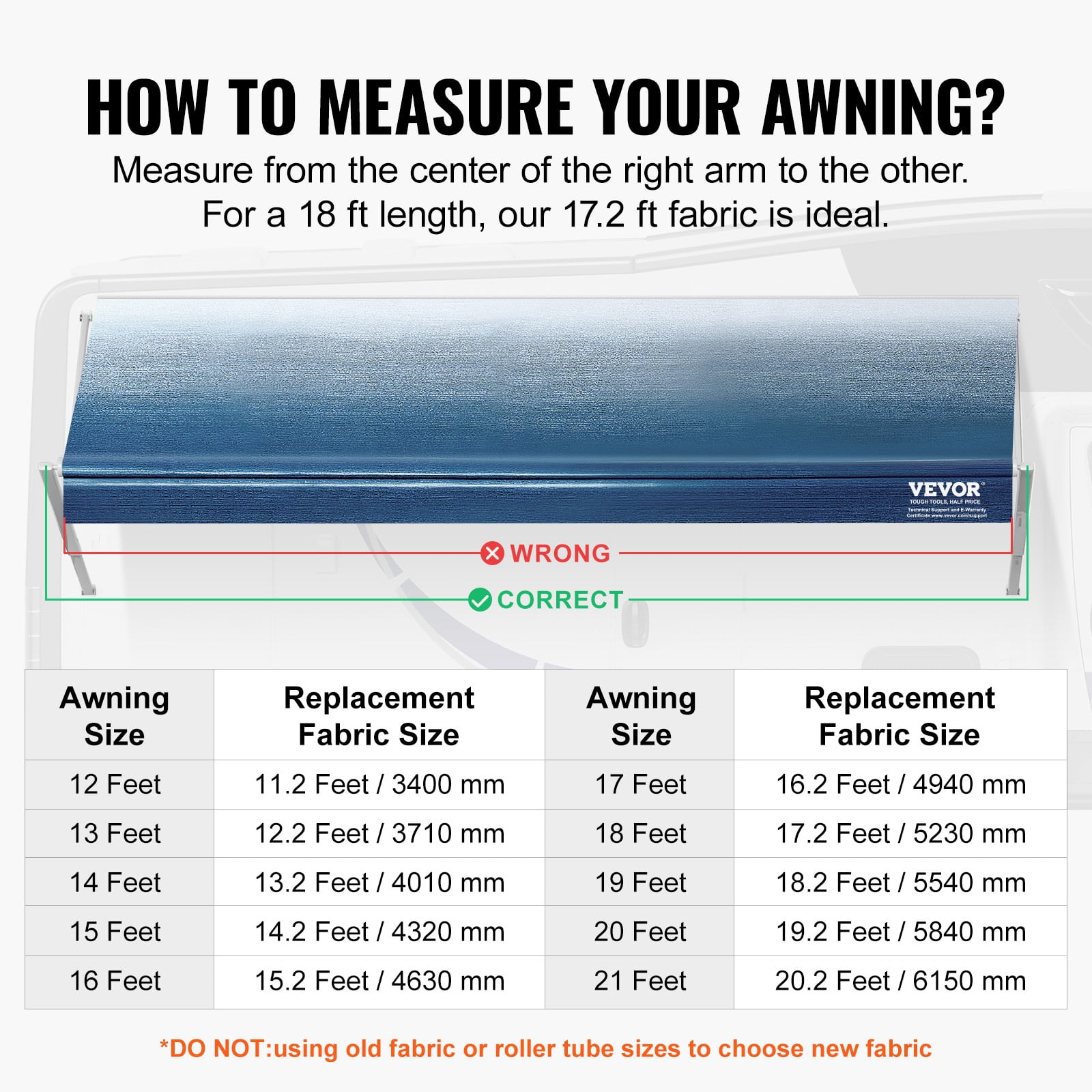 KFFKFF RV Awning Fabric Replacement (17'2" Fabric) 18' 16oz PVC Fabric Waterproof