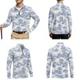 thumbnail image 2 of Jiueut Blue Toile De Jouy House Mountain Pattern Couples Matching Outfits Hawaiian Women Long Sleeve Golf Shirts Men Zip Up Polo Shirt Quick-Dry Beach Vacation Outfits, 4XL, 2 of 6