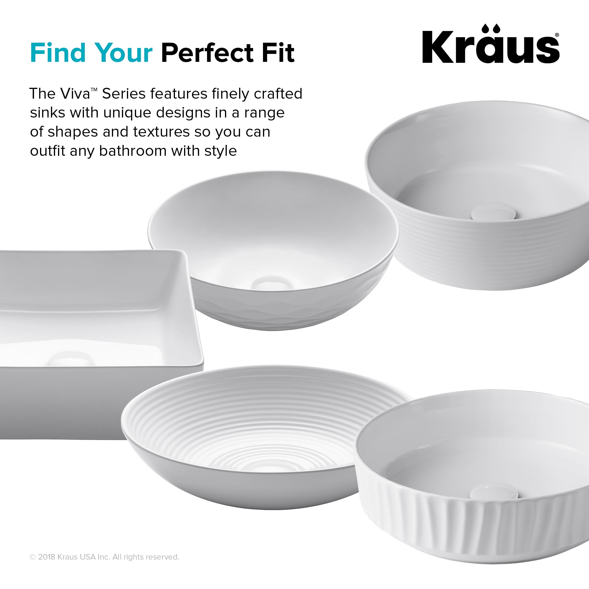 KRAUS Viva Round White Porcelain Ceramic Vessel Bathroom Sink, 16 1/2 in. D  x 5 1/2 in. H