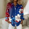 thumbnail image 2 of Domzest Womens 250th Anniversary Usa Shirt Patriotic V Neck Long Sleeve Butoon Down Shirts 4th Of July Graphic Tshirts Blue XL, 2 of 5