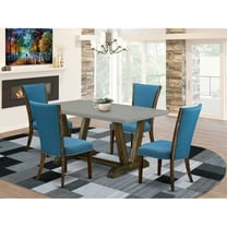 East West Furniture V796VE721-5 5Pc Dining Table Set Offers a Dining Table and 4 Parsons Dining Room Chairs with Blue Color Linen Fabric, Distressed Jacobean and Cement Finish