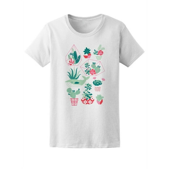 Cute Cactus Succulent Collage T-Shirt Women -Image by Shutterstock, Female Large
