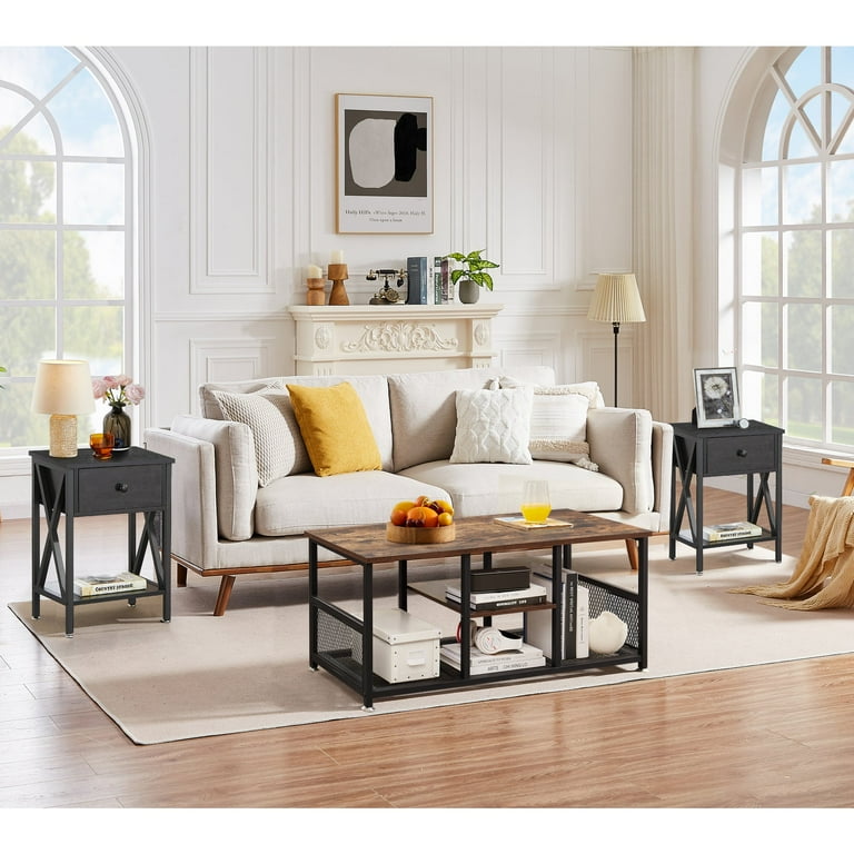 Two side tables as coffee table outlet