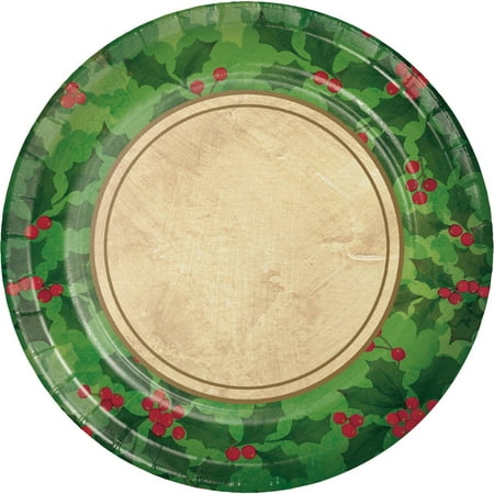 Ivory Holly - Club Pack of 216 Green and Ivory Gilded Holly Dinner Plates 8.75