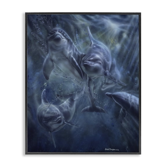 Stupell Industries Traditional Aquatic Dolphins Underwater Black Framed Giclee Art, 11 x 14, by Linda Thompson