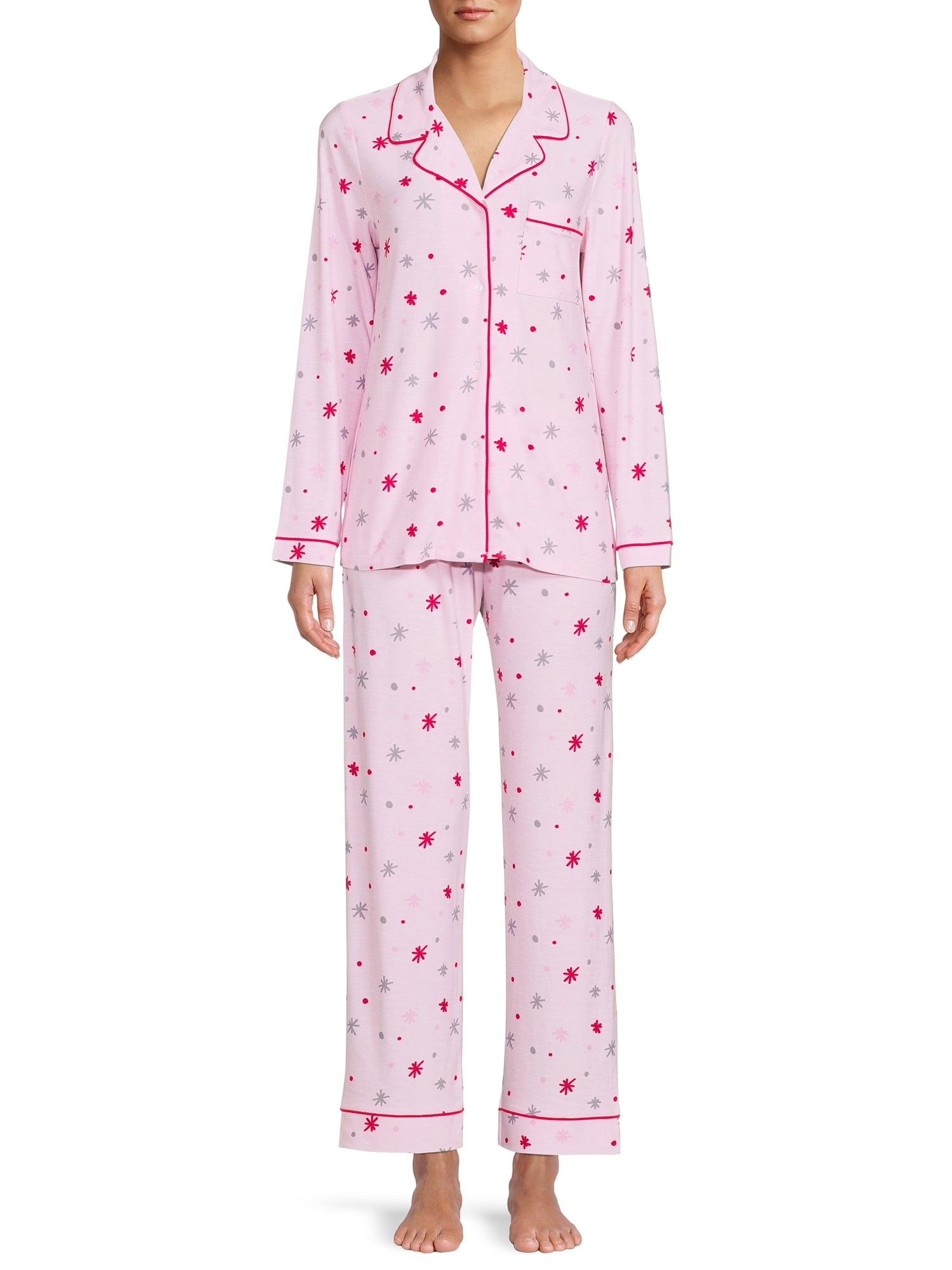 Jaclyn Intimates Long Sleeve Collared Printed Pajamas (Women's) 2 Piece Set