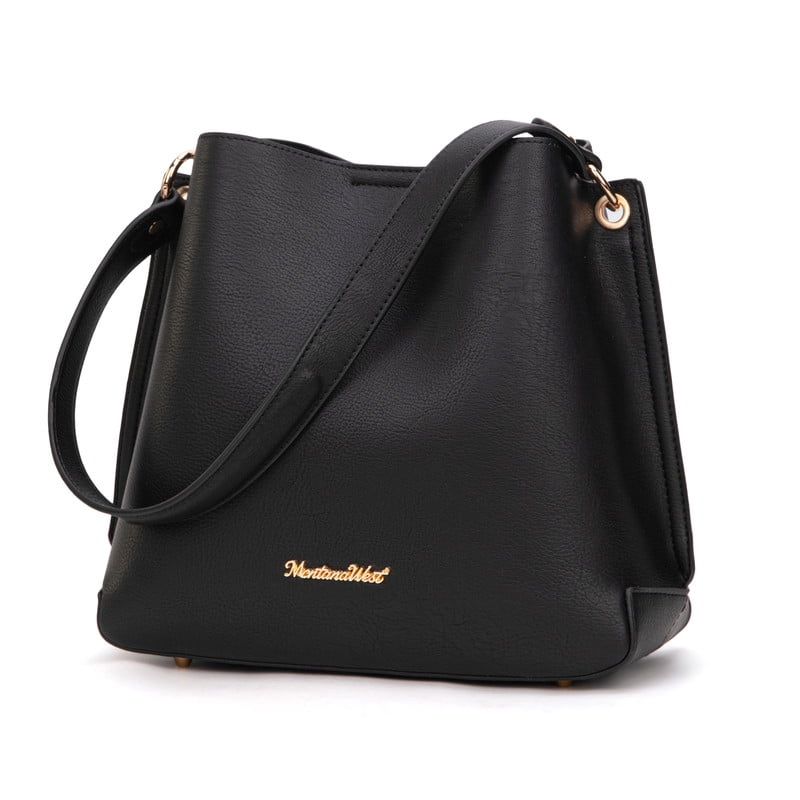 Montana West Hobo Purse for Women Bucket Shoulder Bag with Crossbody Strap, Black