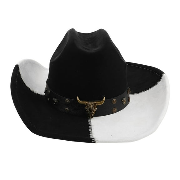 LOLIPPYY Two Tone Wide Brim Sunshade Western Cowboy Hat with Strap for Outdoor Activities
