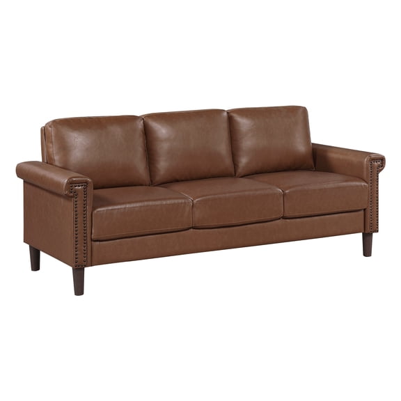 Traditional Design Sofa Faux Leather Upholstered Nailhead Trim Chocolate Color Living Room Furniture 1Pc 3-Seater Couch
