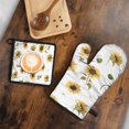 thumbnail image 5 of White Daisy Green Leaf Sunflower Pattern Kitchen Oven Mitt and Pot Holder Sets 2 Pcs for Baking, Cooking and Grilling, Heat Resistant Up To 392 °F, 5 of 7