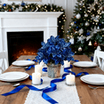 thumbnail image 2 of Blue Christmas Bouquet with 7 Fork Silk Flowers | Artificial Floral Arrangement for Holiday Decor | Includes Greenery Stems | 13.7 Inch Table Centerpiece, 2 of 6
