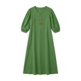 thumbnail image 5 of Boho Dresses for Women 3/4 Length Puff Sleeve V Neck Casual Maxi Dress with Pockets Vacation Beach Dress, 5 of 5