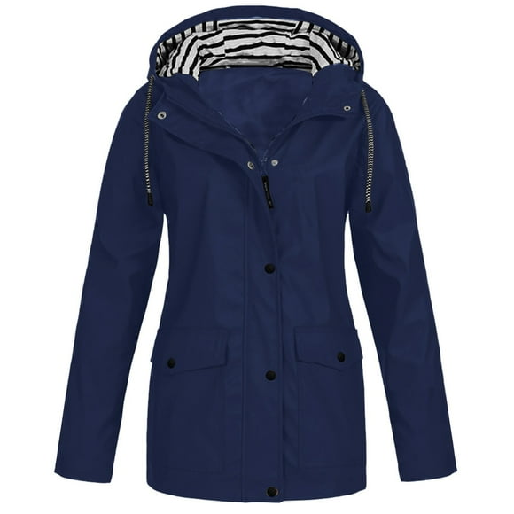 LMKIHUSA Manteaux de Pluie Minces pour Femmes, Unis, Imperméables, à Capuche avec Cordon, Vestes, Plein Air, Randonnée, Trenchs Légers 2025 Bleu Marine, TG