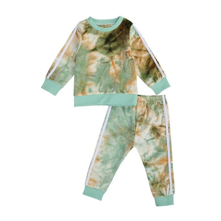 

Toddler Kids Baby Boys Girls Tie Dye Outfit Hoodie Sweatshirt Top Jogger Pants 2 Piece Clothes Sets
