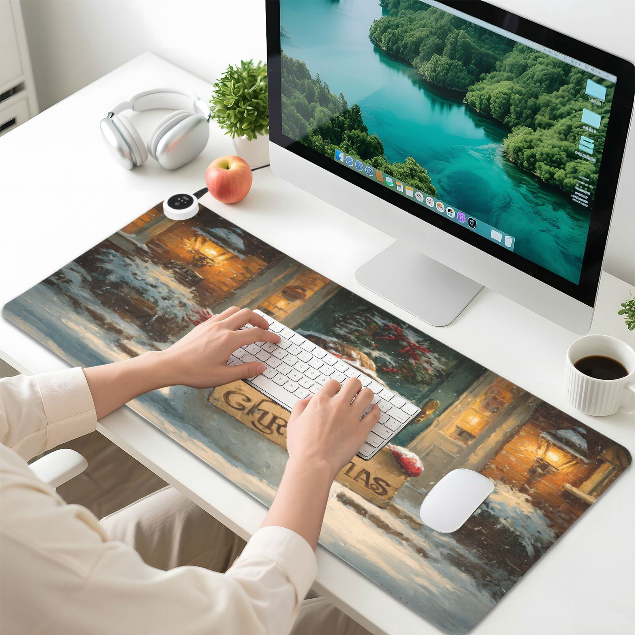 Wobogo Cute Snowman Heated Mouse Pad Extra-Large Desk Mat With 3 Heating Levels and 3-hour Auto Shut-Off Protection Ideal for Computer Keyboards Home Office Hand-warming Essential 31.5in × 13in