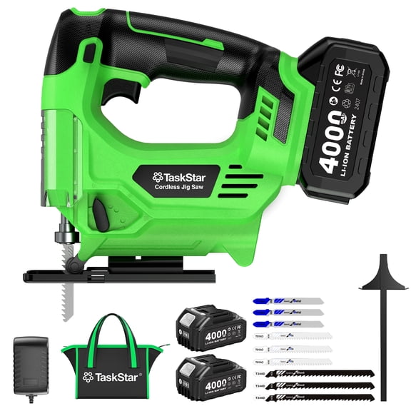 TaskStar Brushless Cordless Jig Saw Tool, 9 Blades, 0–45° Bevel Cutting, LED Light, Electric Jigsaw for Wood, Metal & Plastic, Straight & Curved Cuts