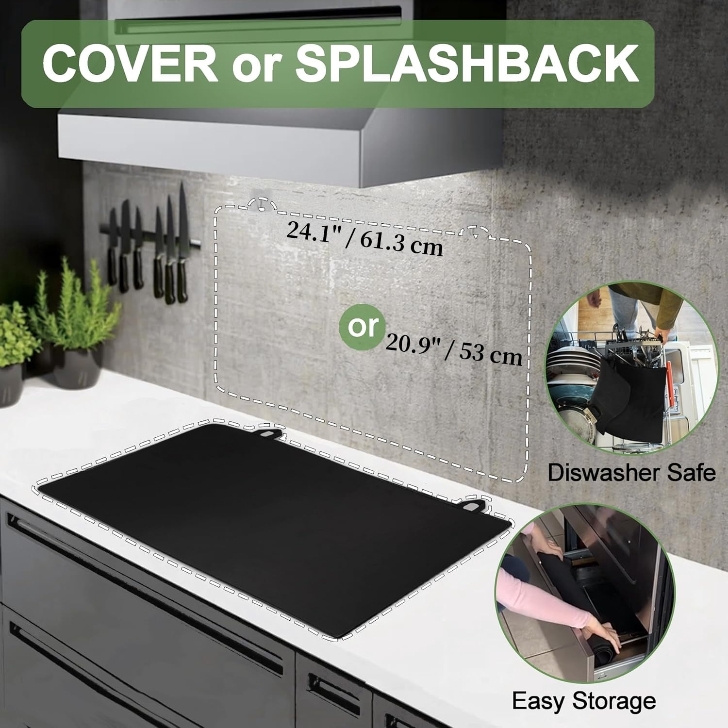 Topboutique Stove Top Cover,Fireproof Electric Stove Mat,Ceramic Glass Cooktop Protector Mat,Heat-Resistant Cooktop Cover Mat,Waterproof,Anti-Slip,Rubber Thick Induction Cooktop Protector,24''x21''