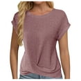 thumbnail image 2 of Nouvelle Sortie, Chandail-Over Décontracté Uni à Col Rond et Manches Courtes pour Femmes, Parfait pour une Coupe Décontractée, Idéal pour l'Extérieur/100 % Polyester, Rose, Sopatenor, 2 of 9