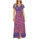 thumbnail image 1 of Vestido largo bohemio con estampado floral, cuello en V, manga corta, abertura para fiesta en la playa para mujer, 1 of 8