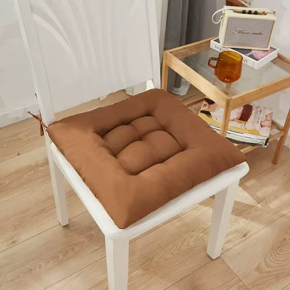 Xiao Hua Light Brown square seat cushion -6 pieces, 15.75 * 15.75 inches, with straps, suitable for kitchen, dining room, office and home office chair cushions